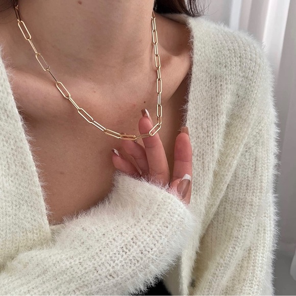 GOLD 14k Gold Plated Paperclip Chain Necklace - Picture 2 of 3